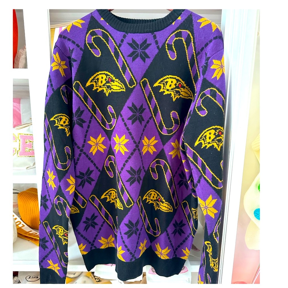 NFL Team Apparel Baltimore Ravens Football Purple Sweater Ugly Christmas Holiday